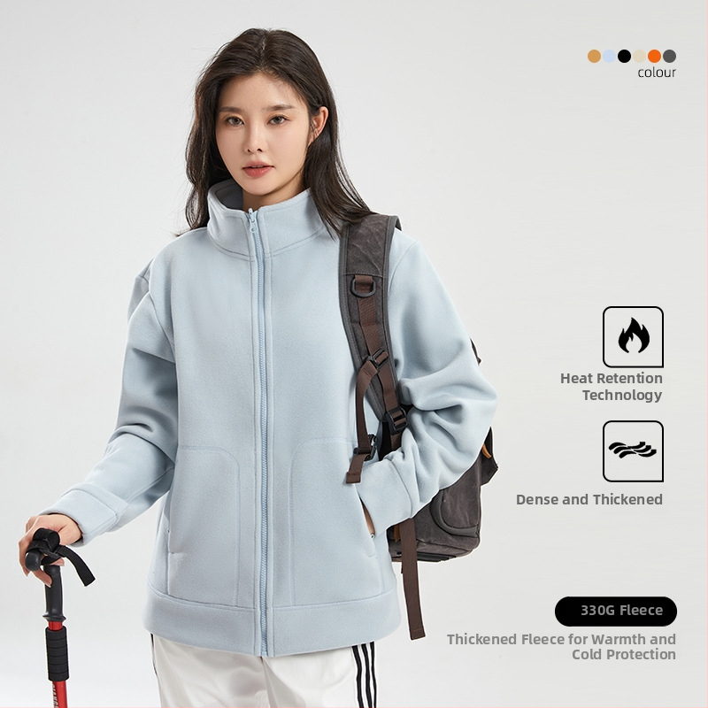 Unisex poliar fleecinė striukė su aukšta apykakle, dvipusis dizainas, sustiprinta šiluma, lauko veikloms