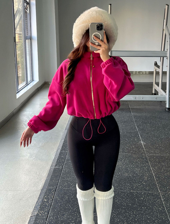 Moteriška žieminė joga striukė iš vilnos mišinio, su stačiu kaklu, ilgomis rankovėmis, reguliuojamas raištis, Oyster Fleece, 95% poliesteris / 5% elastanas