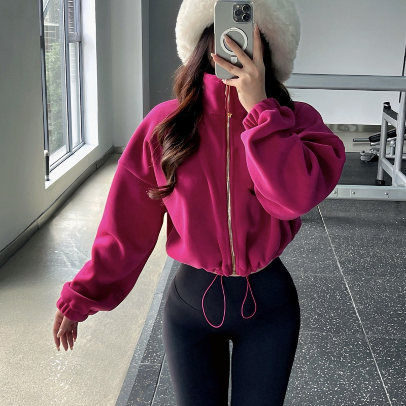 Moteriška žieminė joga striukė iš vilnos mišinio, su stačiu kaklu, ilgomis rankovėmis, reguliuojamas raištis, Oyster Fleece, 95% poliesteris / 5% elastanas