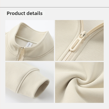 Zipzáros kapucnis pulóver álló gallérral, laza szabás, pamut‑poliészter keverék anyag