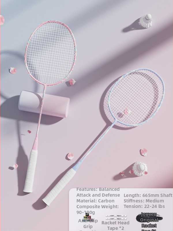 Youyou badminton raketė su anglies pluošto rėmu, svoris 95-100 g, rankenos storis G2, vidutinio kietumo raketės strypas, logotipo spausdinimas galimas, pritaikymas