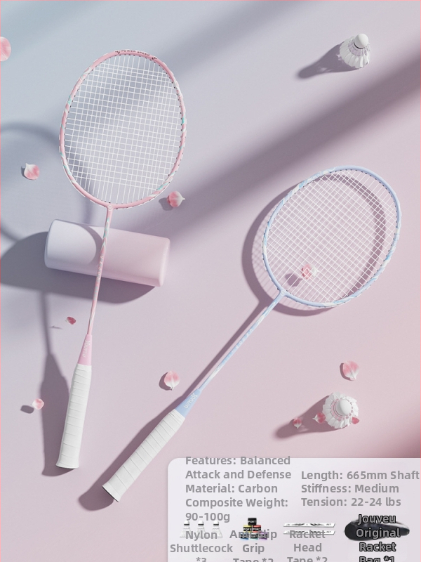Youyou badminton raketė su anglies pluošto rėmu, svoris 95-100 g, rankenos storis G2, vidutinio kietumo raketės strypas, logotipo spausdinimas galimas, pritaikymas