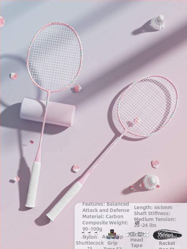 Youyou badminton raketė su anglies pluošto rėmu, svoris 95-100 g, rankenos storis G2, vidutinio kietumo raketės strypas, logotipo spausdinimas galimas, pritaikymas