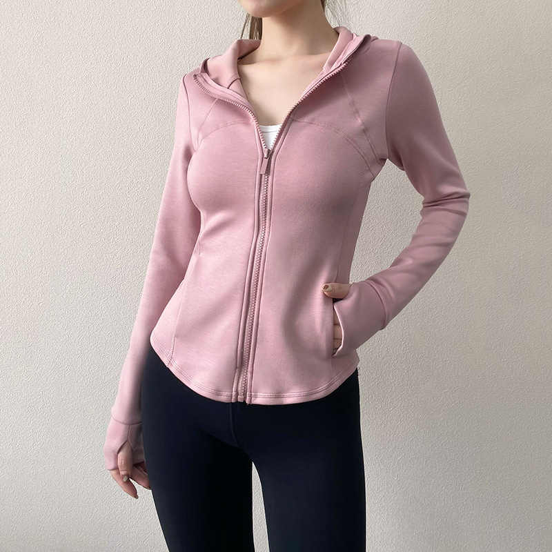 Moteriška kapuciuota sportinė striukė rudenį — ilgomis rankovėmis, 50% medvilnė