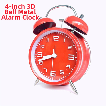 Kovový budík, napájaný batériou, elektronický pohyb, analógový ciferník s číslami, jednostranný, kovové puzdro a ciferník, moderný dizajn, zabudované budenie.