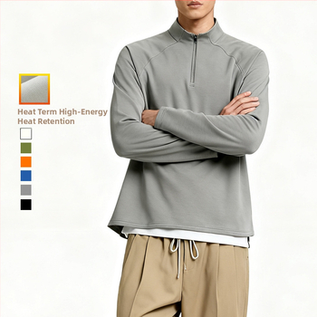 Fleece pulóver fél-zipzárral, magas nyakú, hosszú ujjú – 31–50% pamut, fleece bélés