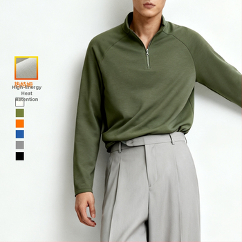 Fleece pulóver fél-zipzárral, magas nyakú, hosszú ujjú – 31–50% pamut, fleece bélés