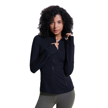 Lulu moterų sportinis švarkas - ilgos rankovės, siauras siluetas, kvėpuojanti elastinga medvilnės mišinio medžiaga