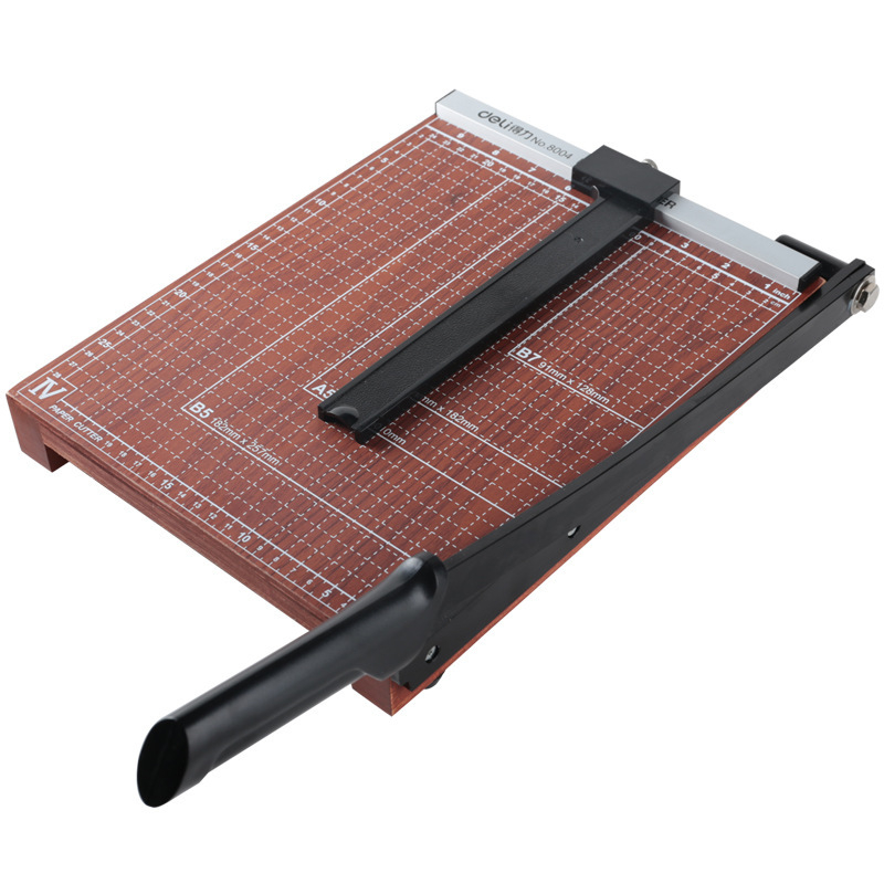 Deli 8004 Paberilõikur – lõike laius 250 mm, lõike pikkus 300 mm, mahutavus 15 lehte 70 g, manuaalne puidust lõikur