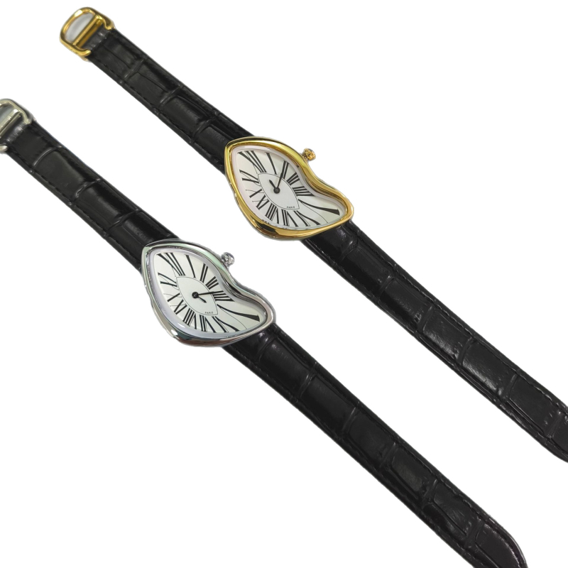 Часовник CS015 Irregular – Y2K вдъхновен моден часовник с нередовен дизайн, кварцов механизъм, кожена каишка от естествена кожа, корпус от сплав, водоустойчивост 30M