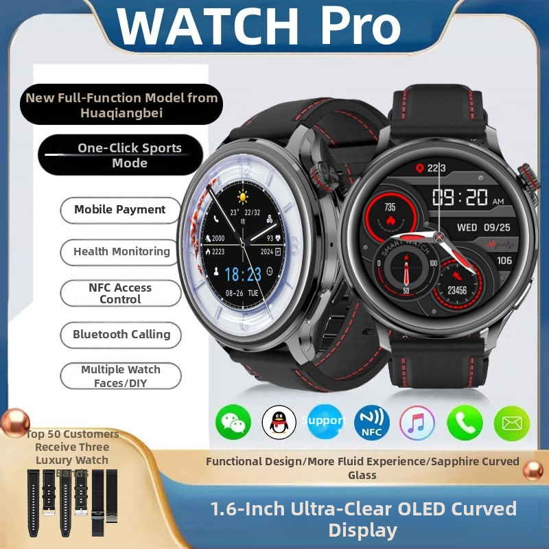 Išmanusis laikrodis Pro6 su AMOLED apskrito ekrano, itin ilga budėjimo trukmė, atsparus vandeniui, NFC, Bluetooth skambučiai, širdies ritmo ir deguonies monitoravimas