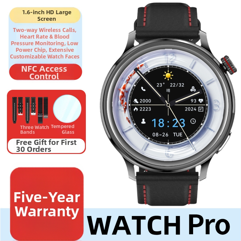 Išmanusis laikrodis Pro6 su AMOLED apskrito ekrano, itin ilga budėjimo trukmė, atsparus vandeniui, NFC, Bluetooth skambučiai, širdies ritmo ir deguonies monitoravimas