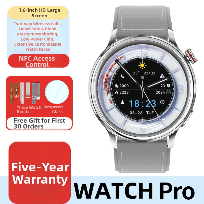 Išmanusis laikrodis Pro6 su AMOLED apskrito ekrano, itin ilga budėjimo trukmė, atsparus vandeniui, NFC, Bluetooth skambučiai, širdies ritmo ir deguonies monitoravimas