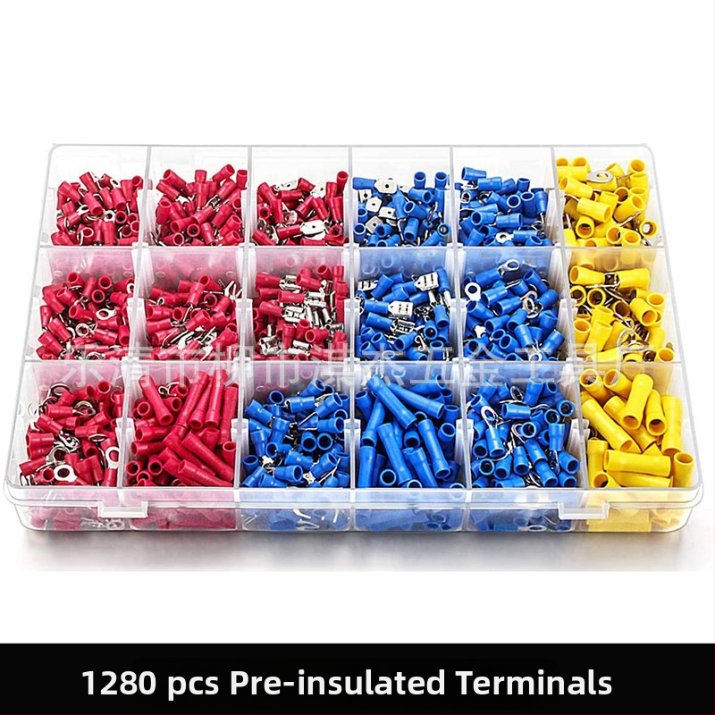Set od 1280 predizoliranih crimp terminala u kutiji, međupoveznik; materijal: Tool Steel