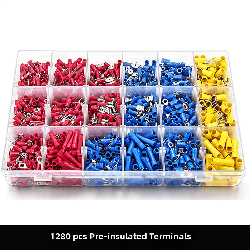 Set od 1280 predizoliranih crimp terminala u kutiji, međupoveznik; materijal: Tool Steel