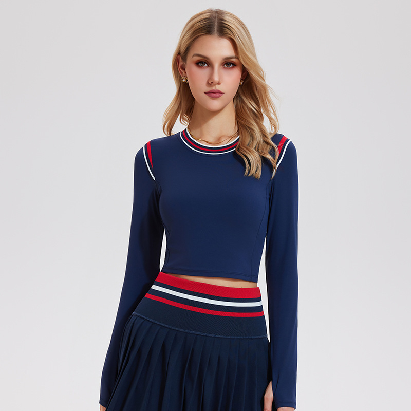 Top de yoga – croială Slim, mâneci lungi, lungime la talie, uscat rapid, respirabil; material: Nylon/Spandex.