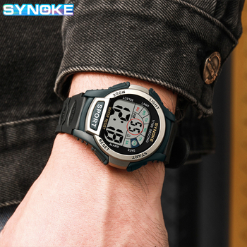 SYNOKE Vīriešu sporta elektroniskais pulkstenis, ūdensizturīgs līdz 50m, kvadrātveida ciparnīca 45mm, elektroniskais kustības mehānisms, Noctilucent spilgts displejs