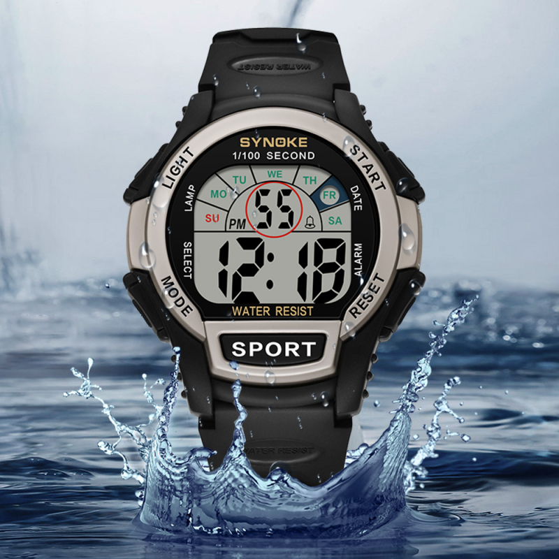 SYNOKE Vīriešu sporta elektroniskais pulkstenis, ūdensizturīgs līdz 50m, kvadrātveida ciparnīca 45mm, elektroniskais kustības mehānisms, Noctilucent spilgts displejs