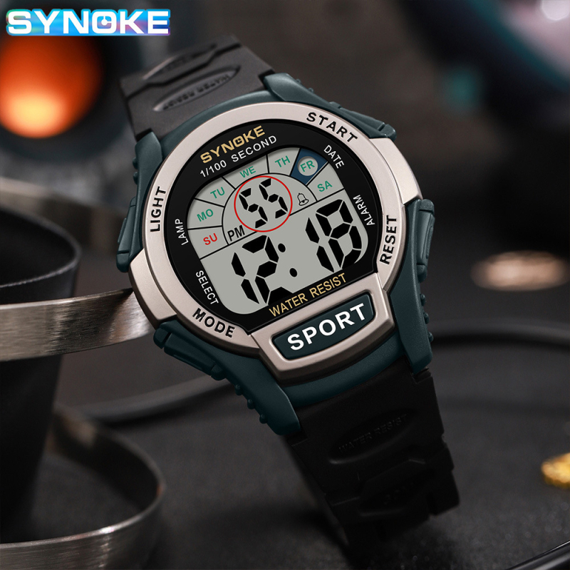 SYNOKE Vīriešu sporta elektroniskais pulkstenis, ūdensizturīgs līdz 50m, kvadrātveida ciparnīca 45mm, elektroniskais kustības mehānisms, Noctilucent spilgts displejs
