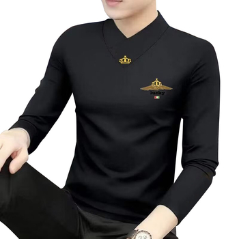 Tricou bărbătesc cu mânecă lungă, croială Slim-Fit, poliester, culoare solidă, iarnă