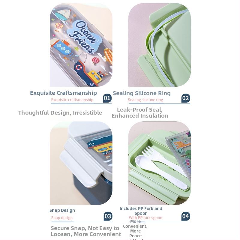 Obedová dóza s pohárom na vodu – set pre študentov, s príborom, potravinársky plast, rozdelené priehradky, vhodné do mikrovlnky