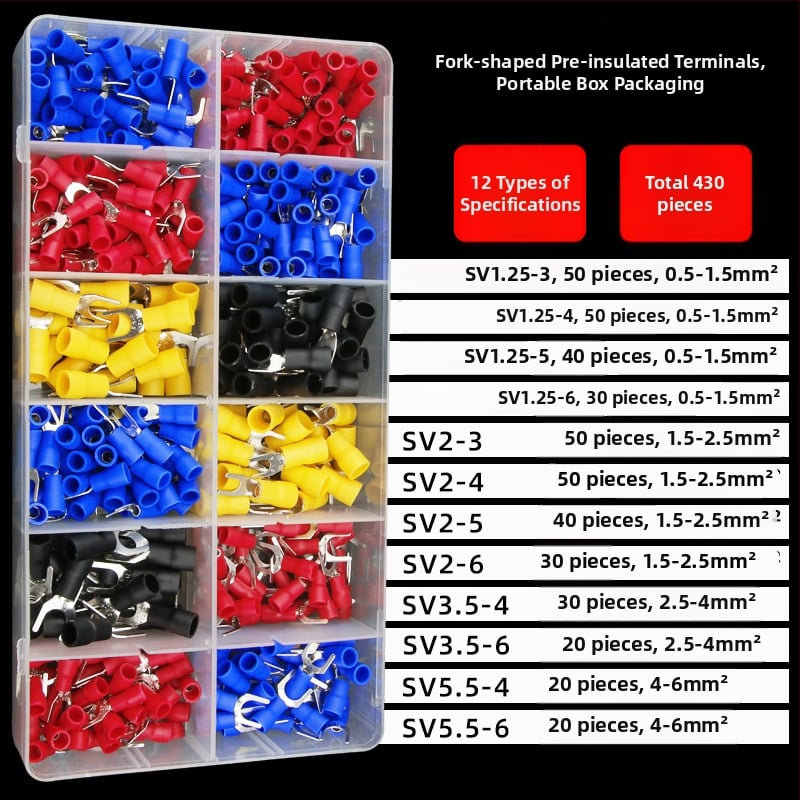 SV terminálový súbor s boxom – typ vidličky, predizolované crimp terminály, profesionálne použitie