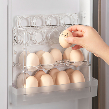 Стойка за яйца за страничната врата на хладилника — PET материал, хранителен клас, обратим дизайн, преносим кухненски органайзер с дренаж