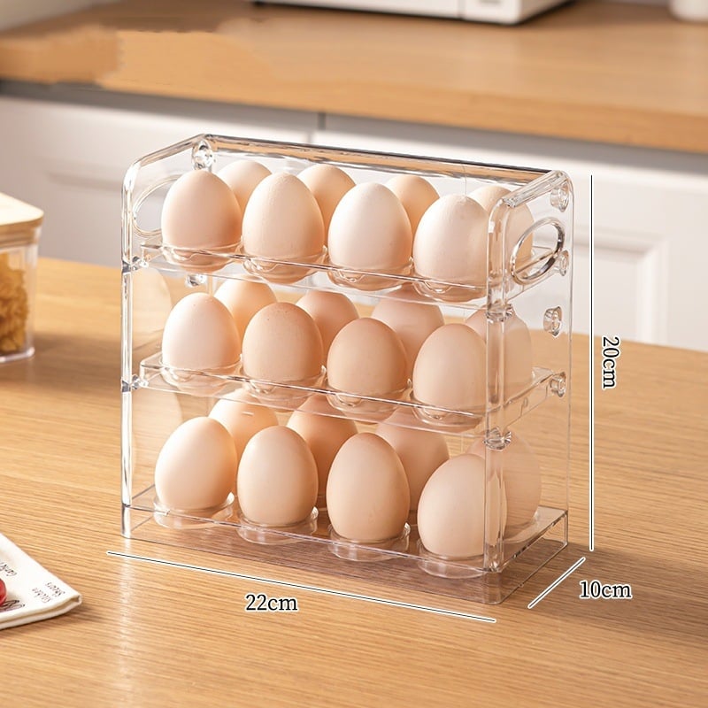 Стойка за яйца за страничната врата на хладилника — PET материал, хранителен клас, обратим дизайн, преносим кухненски органайзер с дренаж