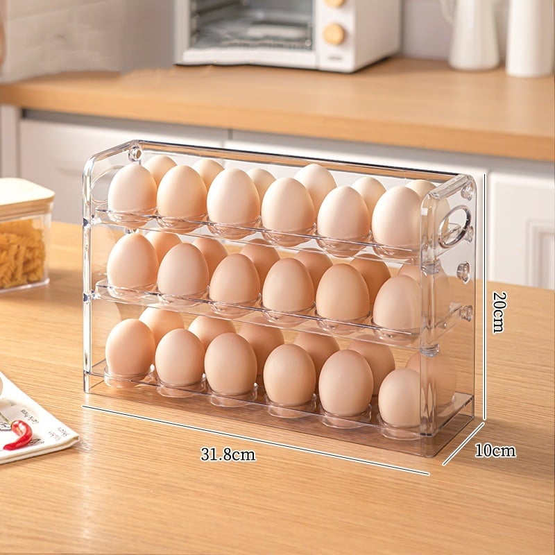 Стойка за яйца за страничната врата на хладилника — PET материал, хранителен клас, обратим дизайн, преносим кухненски органайзер с дренаж