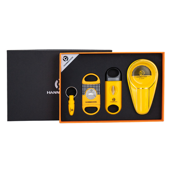 HANNICOOK Cigarešu instrumentu komplekts: nerūsējošā tērauda V formas griezējs, plakanais griezējs cigārām, cigarešu urbjmašīna, pelnu trauks