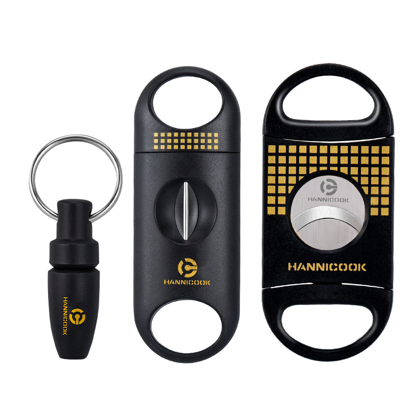 HANNICOOK Cigarešu instrumentu komplekts: nerūsējošā tērauda V formas griezējs, plakanais griezējs cigārām, cigarešu urbjmašīna, pelnu trauks