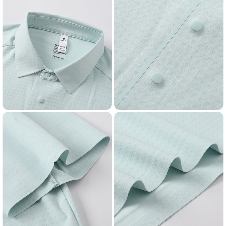 Ljetna poslovna polo majica – brzo sušeća, najlon mješavina, slim fit, stojeći ovratnik s detaljem koláže