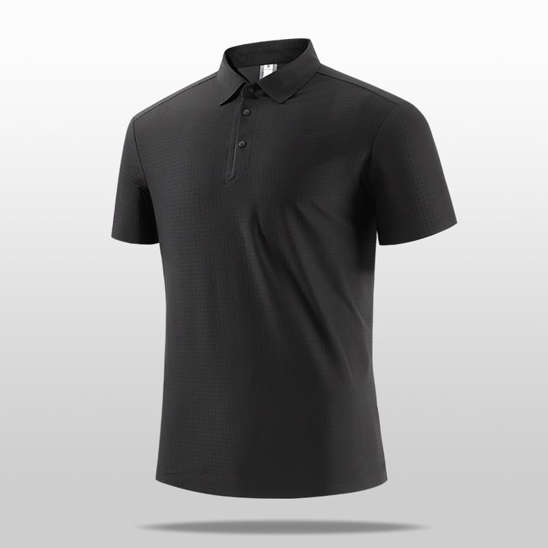 Ljetna poslovna polo majica – brzo sušeća, najlon mješavina, slim fit, stojeći ovratnik s detaljem koláže