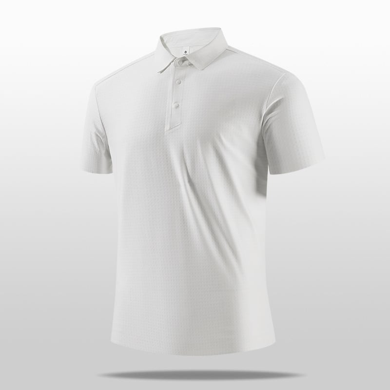 Ljetna poslovna polo majica – brzo sušeća, najlon mješavina, slim fit, stojeći ovratnik s detaljem koláže