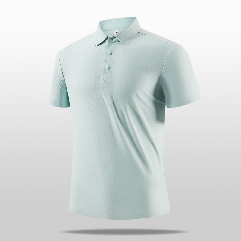 Ljetna poslovna polo majica – brzo sušeća, najlon mješavina, slim fit, stojeći ovratnik s detaljem koláže