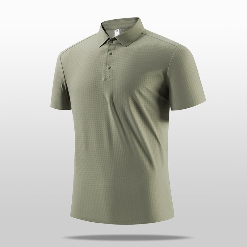 Ljetna poslovna polo majica – brzo sušeća, najlon mješavina, slim fit, stojeći ovratnik s detaljem koláže