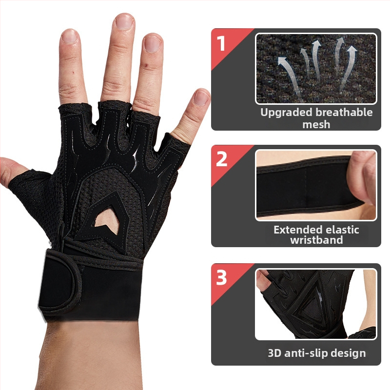 Fitneso pirštinės vyrams ir moterims, neslystantis delno apsauga, dalinai pirštų treniruočių pirštinės, tinkamos Deadlift ir bench press (Prekės ženklas Endurance; Medžiagos: 55% nailonas, 15% spandeksas, 8% Lycra, 8% poliuretanas, 14% poliesteris; Kategor