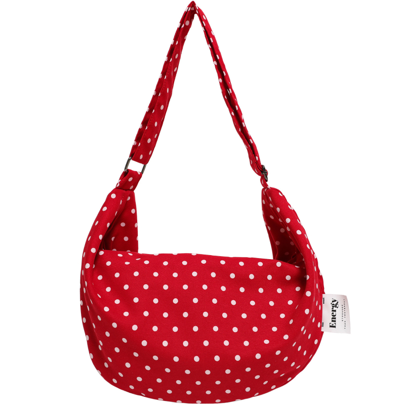 Geantă crossbody dumpling din material textil, închidere cu fermoar, căptușeală poliester-bumbac