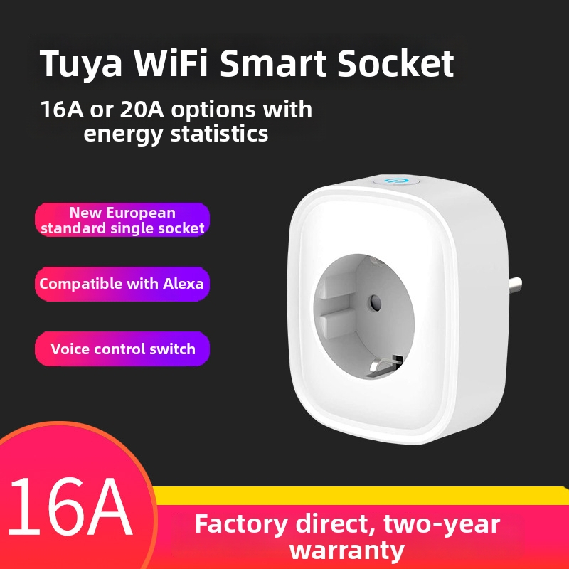 Išmani Wi-Fi lizda su nuotolinio valdymo ir laikmačiu – Alexa suderinama, 16A, 110–240V, 3680W, fosforo bronzos kontaktai