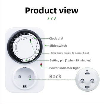 Fan qin 24H mechaninis laikmatis kištukui su apsauga nuo perkrovos ir automatinį maitinimo išjungimą (CE)