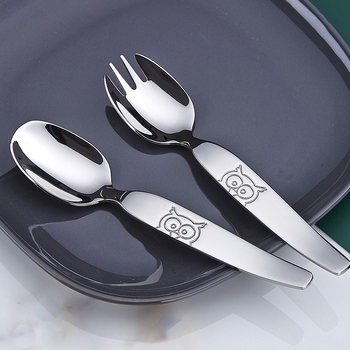 Set žlica i vilica od 316 nehrđajućeg čelika za djecu, uzorak sove, ogledni završni sloj
