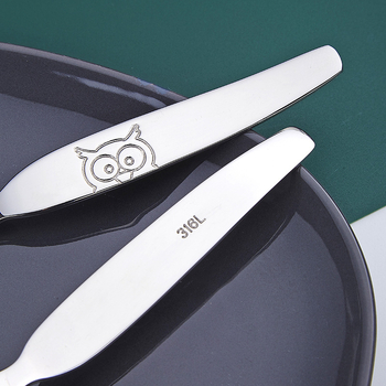 Set žlica i vilica od 316 nehrđajućeg čelika za djecu, uzorak sove, ogledni završni sloj