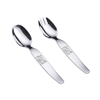 Set žlica i vilica od 316 nehrđajućeg čelika za djecu, uzorak sove, ogledni završni sloj