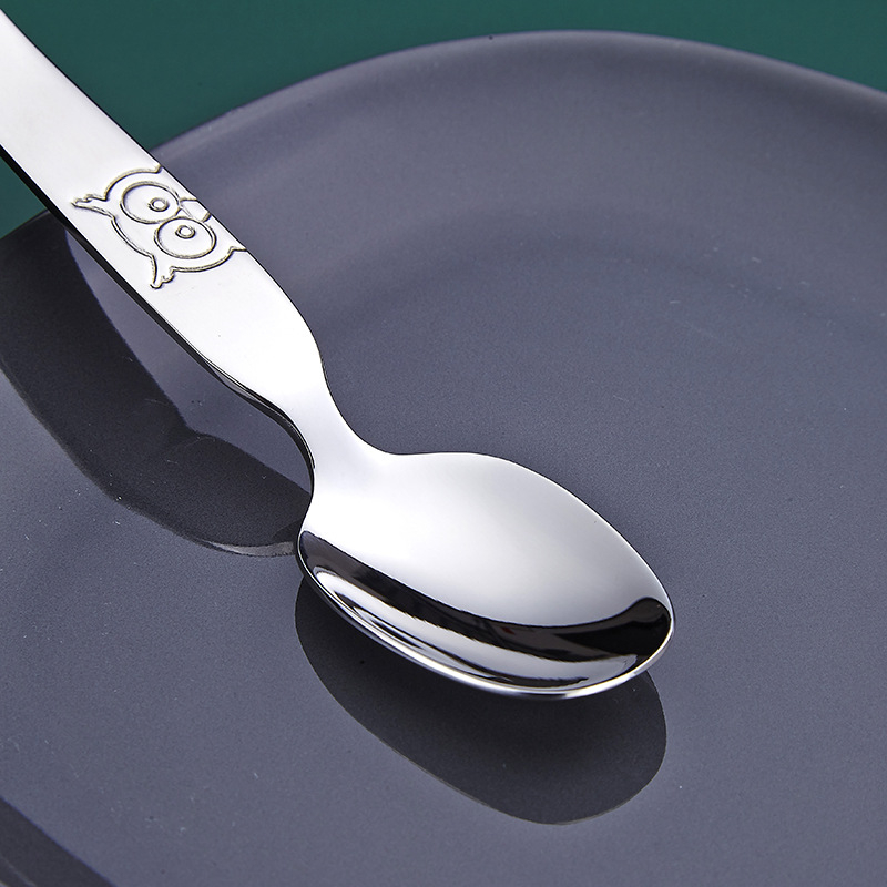 Set žlica i vilica od 316 nehrđajućeg čelika za djecu, uzorak sove, ogledni završni sloj