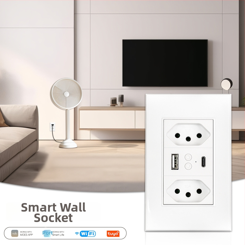 WiFi išmanioji sieninė lizdė su Brazilijos standartu, USB-C ir USB 5V2A