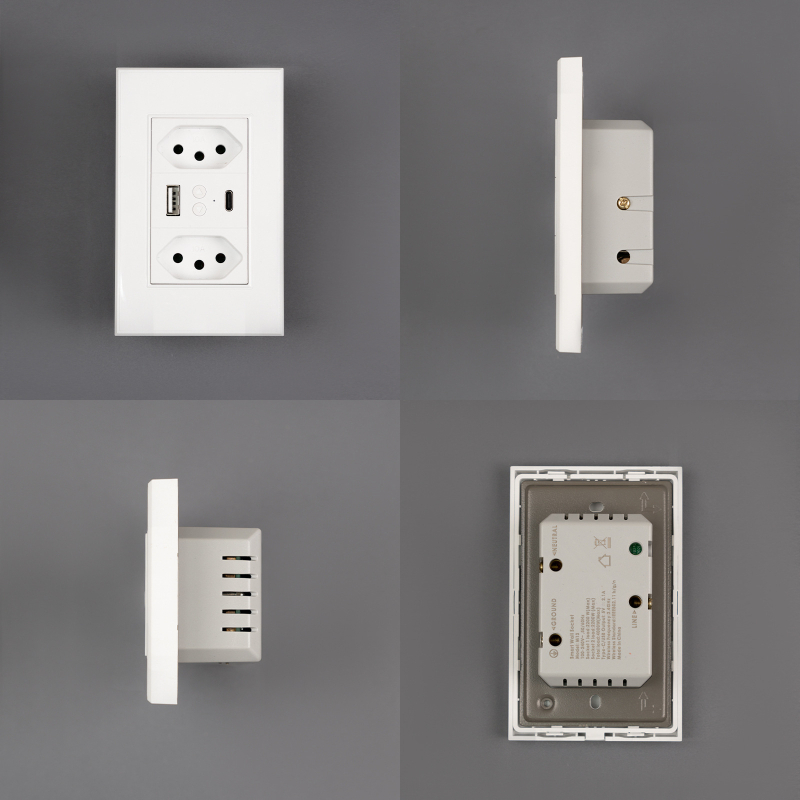 WiFi išmanioji sieninė lizdė su Brazilijos standartu, USB-C ir USB 5V2A