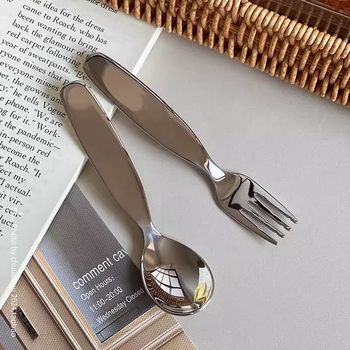 Set vilica i žlica za bebe, 304 nehrđajući čelik, prehrambena kvaliteta, široka drška, polirani završetak