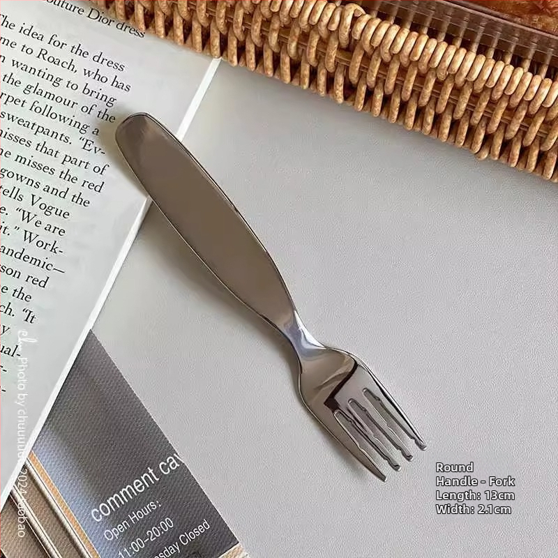 Vaikų šakutės ir šaukšto rinkinys, 304 nerūdijančio plieno, maisto kokybės, platus rankenos, veidrodinis poliravimas