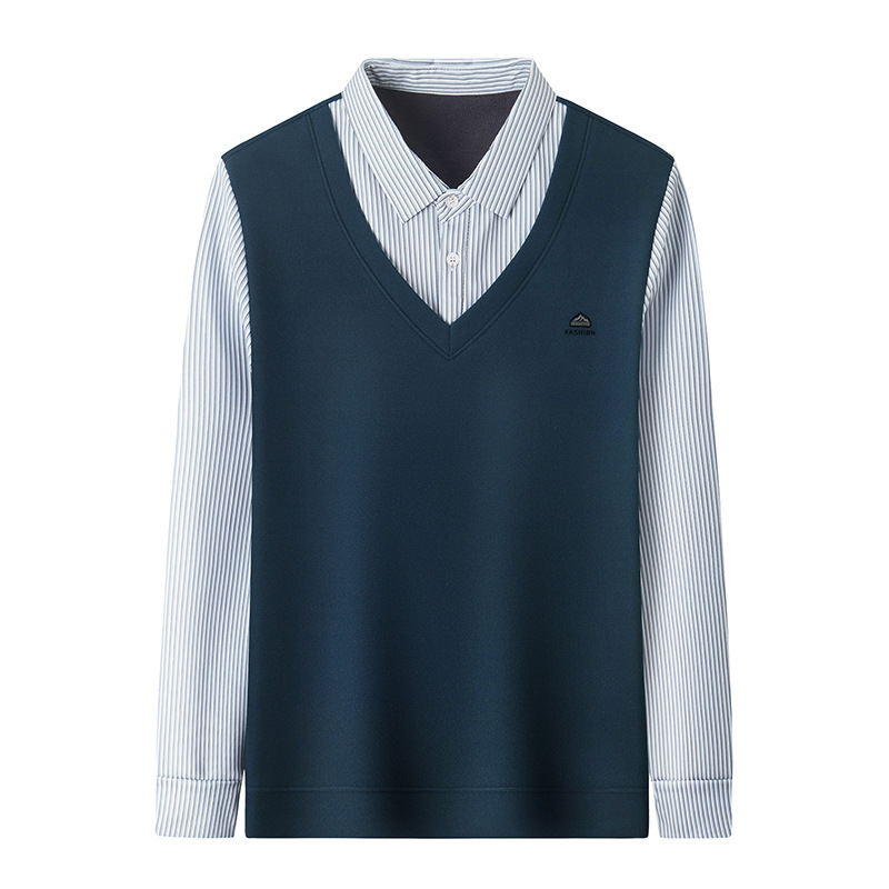 Πολό πουκάμισο - casual, μακρύ μανίκι, ριγέ, επένδυση φλίς, άνοιξη-φθινόπωρο