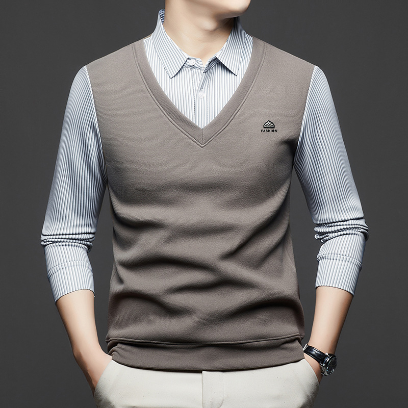 Πολό πουκάμισο - casual, μακρύ μανίκι, ριγέ, επένδυση φλίς, άνοιξη-φθινόπωρο